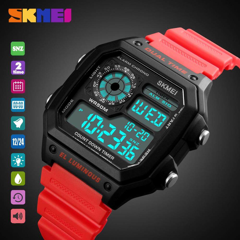 SKMEI 1299 Men Fashion Watch Sports Wristwatch Dual Time Countdown Stopwatch Alarm Snooze Hourly Chime Auto Calendar EL Backlight 50m Water Resistant