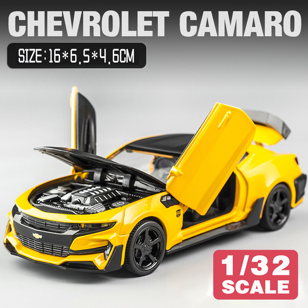 LEO 1:32 Bumblebee Camaro, Alloy Model Car, 4 Doors Open, sound and light effect alloy car model diecast Kids Toys toys for boys baby toys