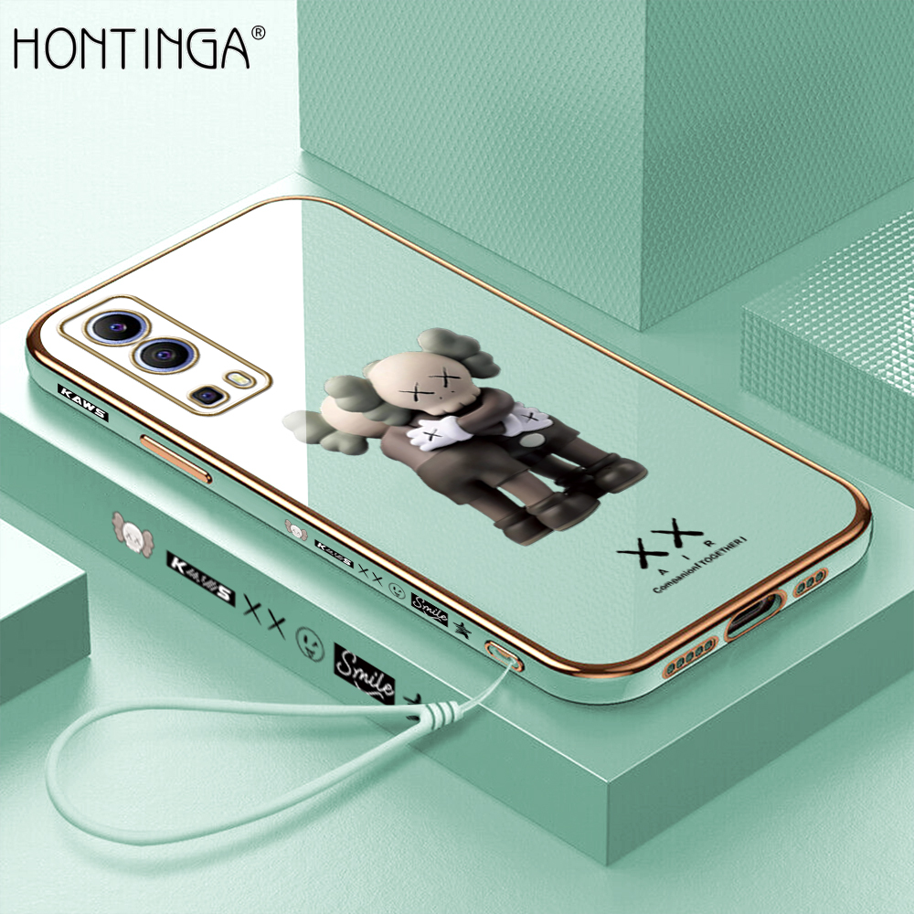 Hontinga Casing Case For VIVO Y72 Y52 5G Case Fashion Design Luxury Chrome Plated Soft TPU Square Phone Case Full Cover Camera Protection Anti Gores Rubber Cases For Girls