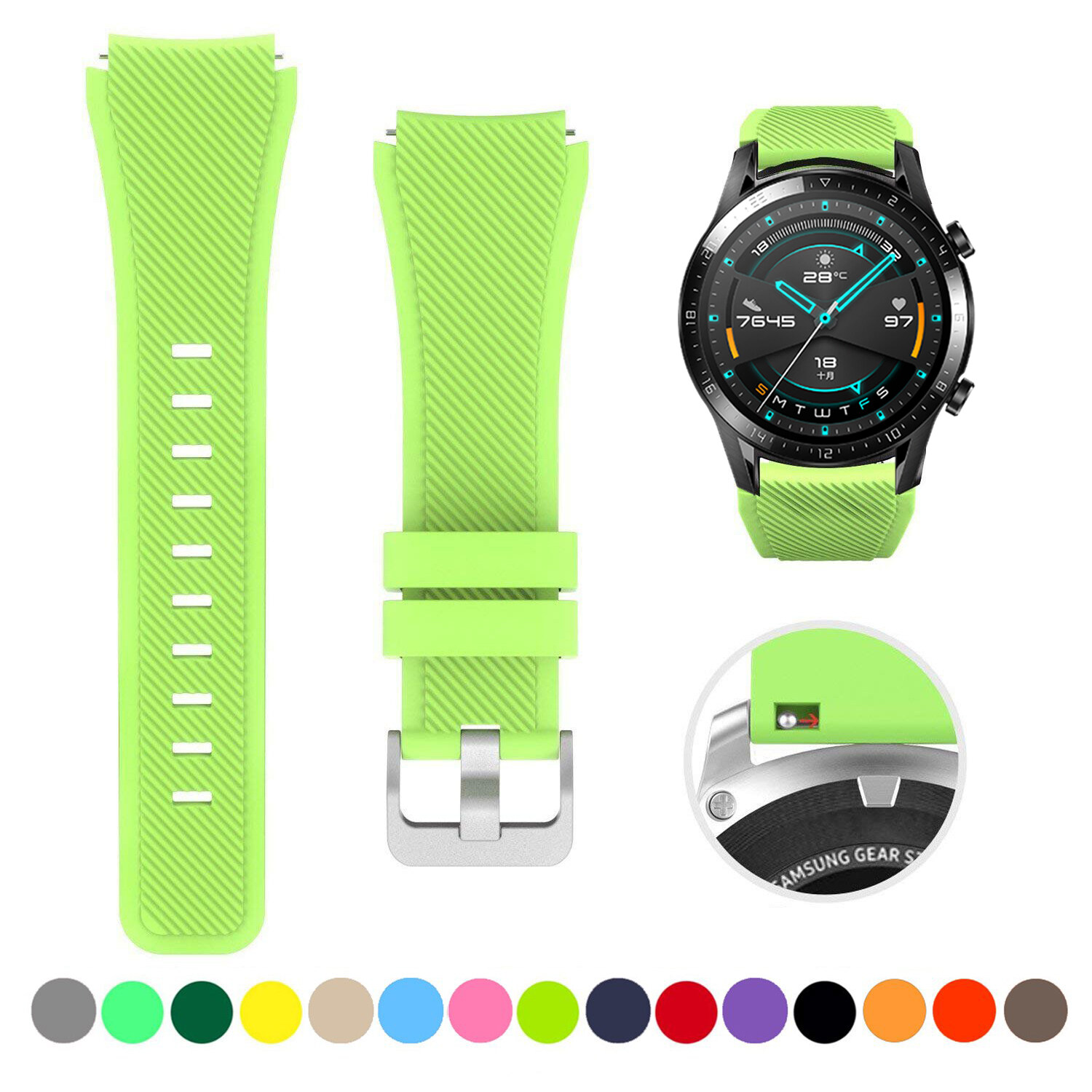 Zenia  22mm Width Replacement Classic Silicone Strap Watchband Wrist Band Watch Strap for Huawei Watch GT3/GT/GT 2/GT2/GT 2E/GT2 E/GT2E 46mm Runner Sport/Active/Classic/Elite Watch 2 3 Pro Honor GS/Ma