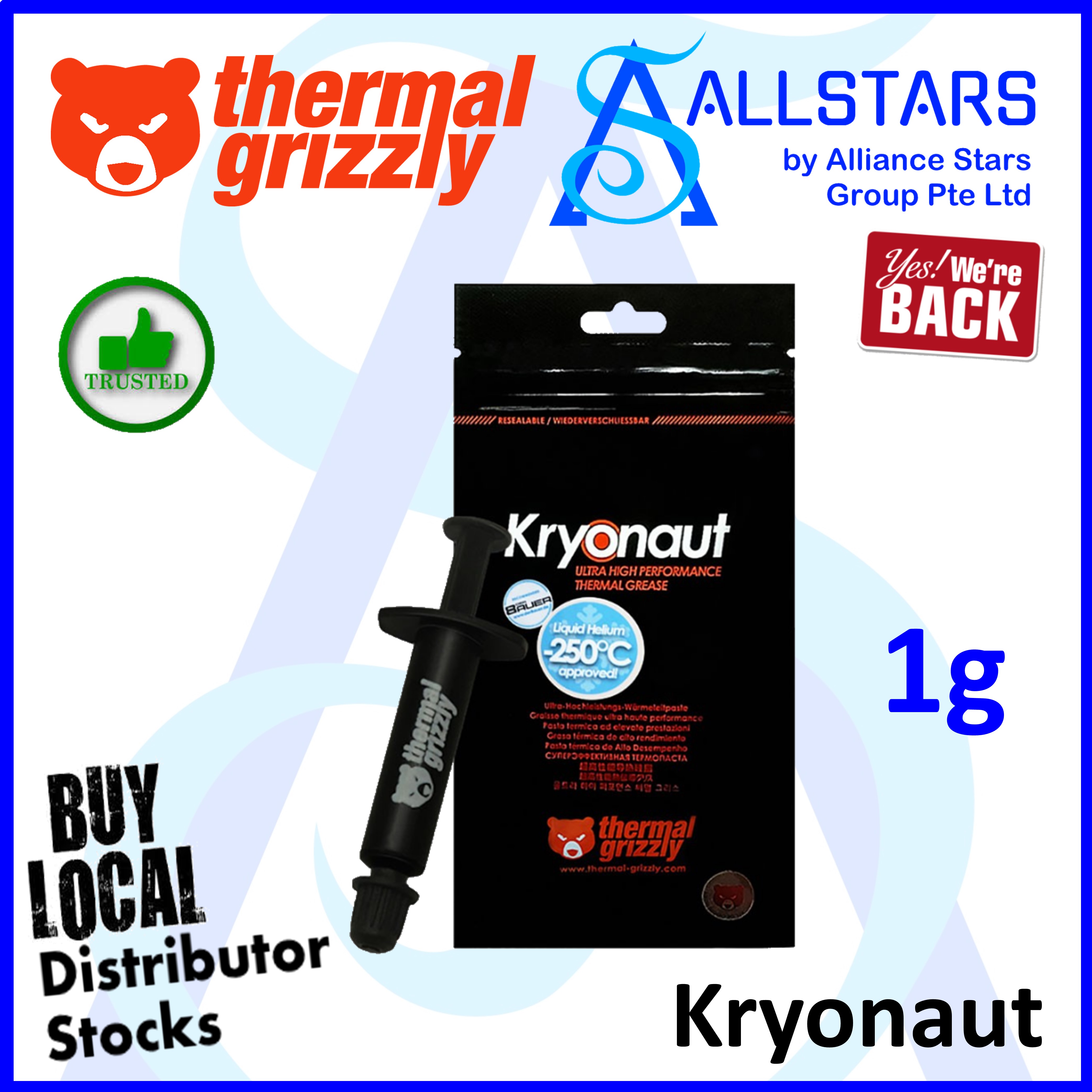 (ALLSTARS : We are Back / Promo) Thermal Grizzly Kryonaut 1g / 5.5g Ultra High Performance Thermal Grease  (TG-K-001-RS) / (TG-K-015-R)