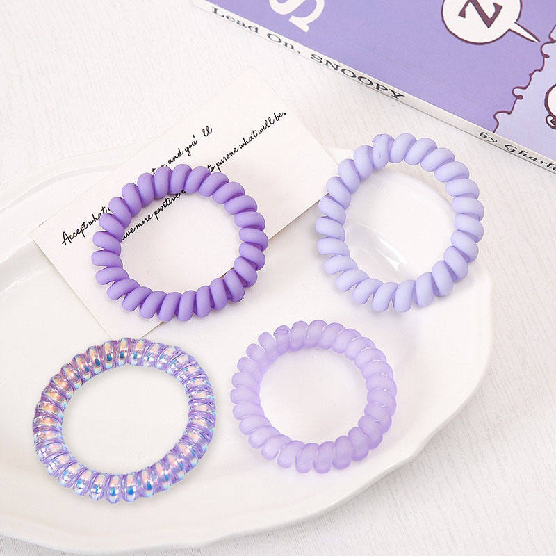[SG?Lavender Violet Lover] 4pc 8pc 5cm Shining & Matte Purple Plastic Teleties Band Ponytail Holder, Telephone Wire Cord Spiral Head Ties Hair Band Hair Ring Hair Ties, Ideal Size to Wear as Bracelet