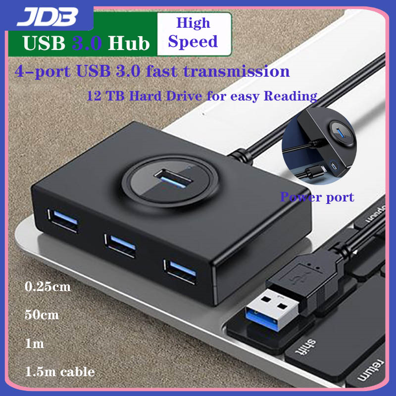 JDB USB 2.0/3.0 5GBPS Port Hub Expand Multiple 4 Port Hub, 0.25m 1m 1.5m Long Cable with Micro USB Power Hi-Speed for Laptop Macbook PC Computer Xbox One Adapter USB 3 0 Hub