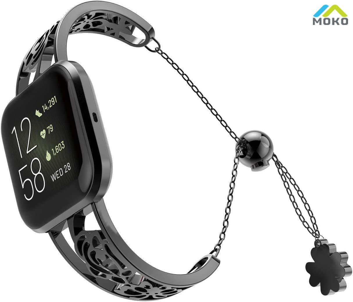 Moko Replacement Band Compatible with Fitbit Versa/Versa Lite, 22.5mm Butterfly Alloy Watch Band, Adjustable Floral Watch Bracelet Fit Versa/Versa Lite