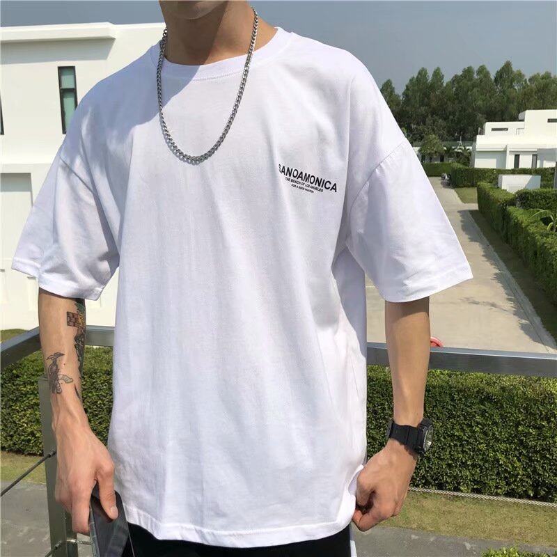 t shirt Men Large Size Korean Style Letter Print Oversize Casual Fashion Tops