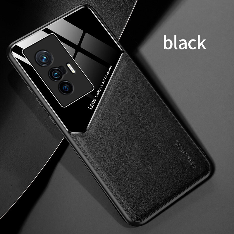 Lenuo For Vivo X80 Pro/ X70 / X70 Pro / X70 Pro+ Case Leather Texture Car Magnetic Holder Back Cover Soft Silicon Frame Shockproof Coque Casing