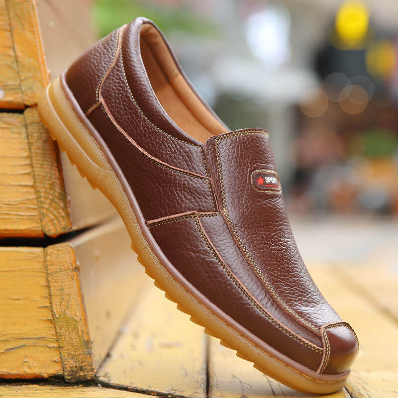 [Full-grain Leather] Casual Leather Shoes Men's Leather Tendon Bottom Handmade Stitching Leather Shoes Non-Slip Wear-Resistant Driving Shoes