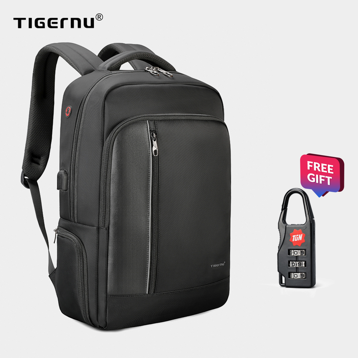 Tigernu Brand High  Quality  Anti Theft Water Repellent Nylon 15.6 inch Laptop Backpack Business Travel  bag for man Schoolbag Black&Purple