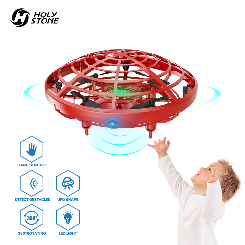 DEERC Mini 360°Rotating Smart Auto Sensing Hovering UFO Flying Toy Drones for Kids Gifts Hand Gesture Control Four-Axis Hand-Controlled Induction Levitation Aircraft LED Light Flying Ball Toy for Boys
