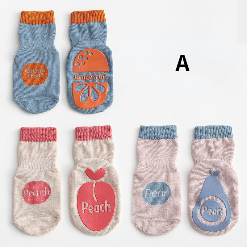 3 Pairs Kids Floor Socks Baby Newborn Infant Anti Slip Sock Breathable Indoor Toddler Socks Cute Fruit Children Socks