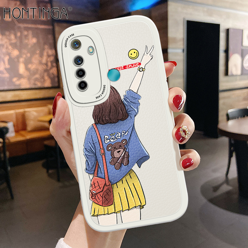 Hontinga Casing Case For Realme 5 Realme 5i 5s Realme 6i Case Cartoon Elegant Girl leather Soft Silicone Phone Case Full Cover Camera Protection Cases Shockproof Back Cover Phone Casing Softcase For G