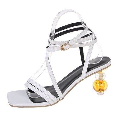 Women Plus Size Square Head Buckle Crystal Shoe Heels