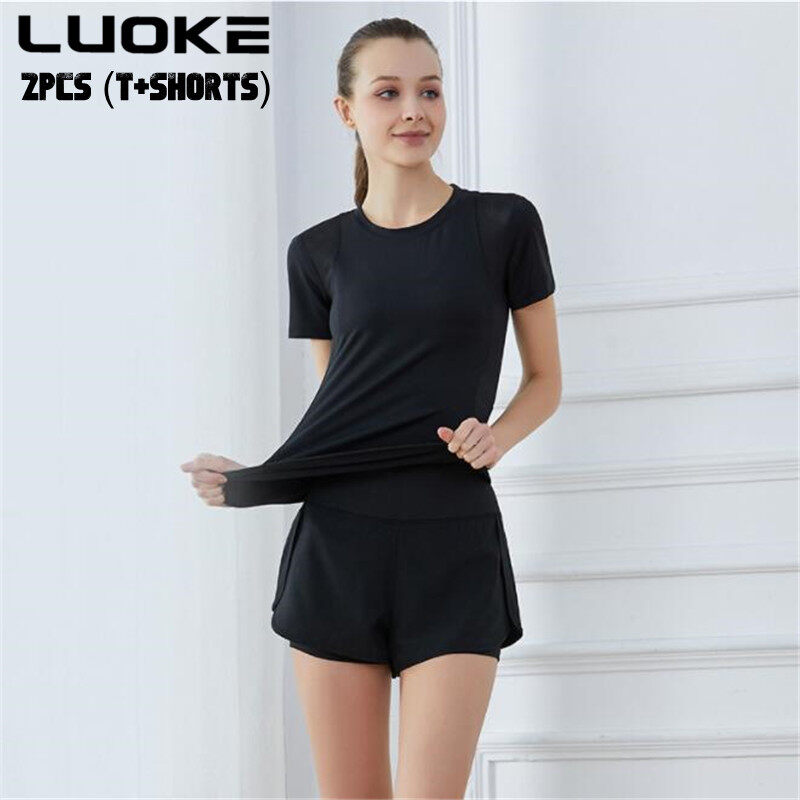 LUOKE Yoga Pants for Women 运动套装女 Two Pockets Exercise Tight Gym Cycling Sports Shorts Jogging Short Pants for Women sport pants for womenRunning 2 In 1 Shorts