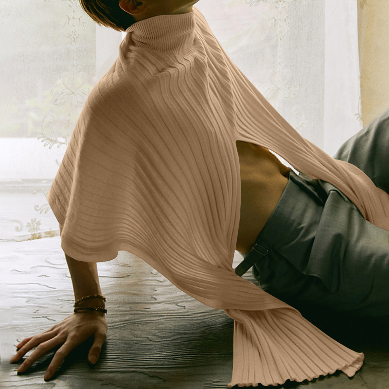 Beehoo INCERUN Mens Loose Poncho Cloak High Neck Knitwear Cape Shirts Short Sleeve Hippy Tops