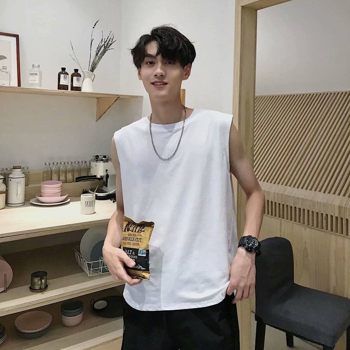 S-3XL t shirt Men Korean Style Sleeveless Fashion Tops Casual Plain Vest