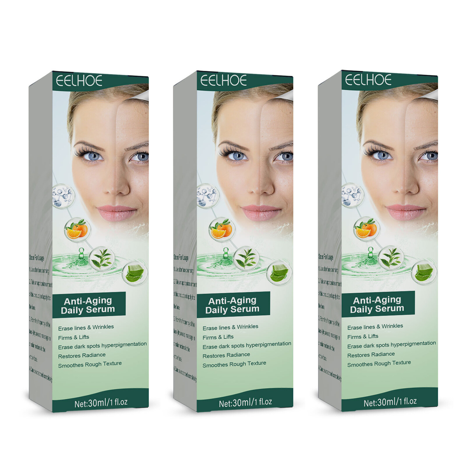 Eelhoe Anti Aging Daily Serum Lifting Firming Fade Fine Lines Dark Circle Whitening Repair Serum Shrink Pore Brighten Skin Tone Moisturizing Essence Smooth Blemish Skin Deep Anti-Wrinkle Face Serum（30