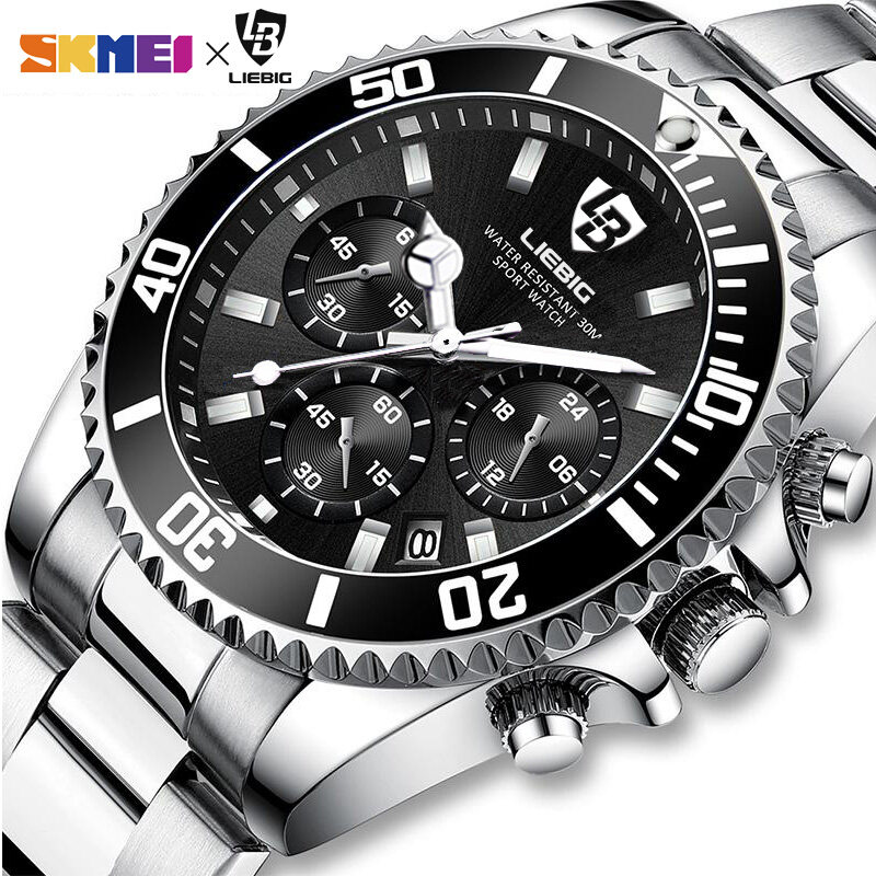 SKMEI LIEBIG New Men Sports Fashion Watches Quartz Stainless Steel Waterproof Wristwatches 2011