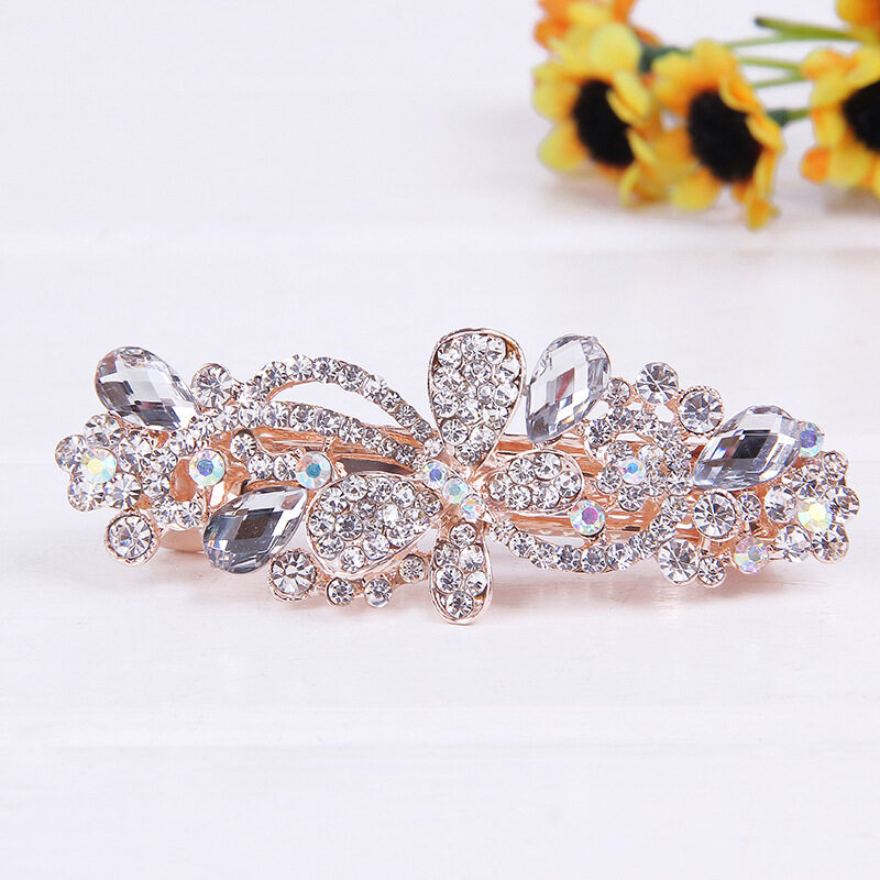 1pc Korean Rhinestone Hair Clip Fashion Bowknot Crystal Spring Clip Bridal Cross Hairpin Hair Accessories for Women