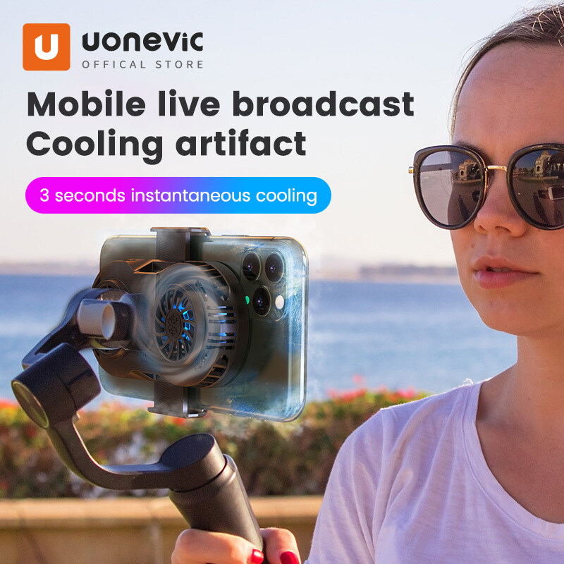 Uonevic 2021 Mobile Phone Cooler Semiconductor Radiator Cooling Fan Mute Stretchable Game Pad Holder Bracket Double Fan For Smartphone X2