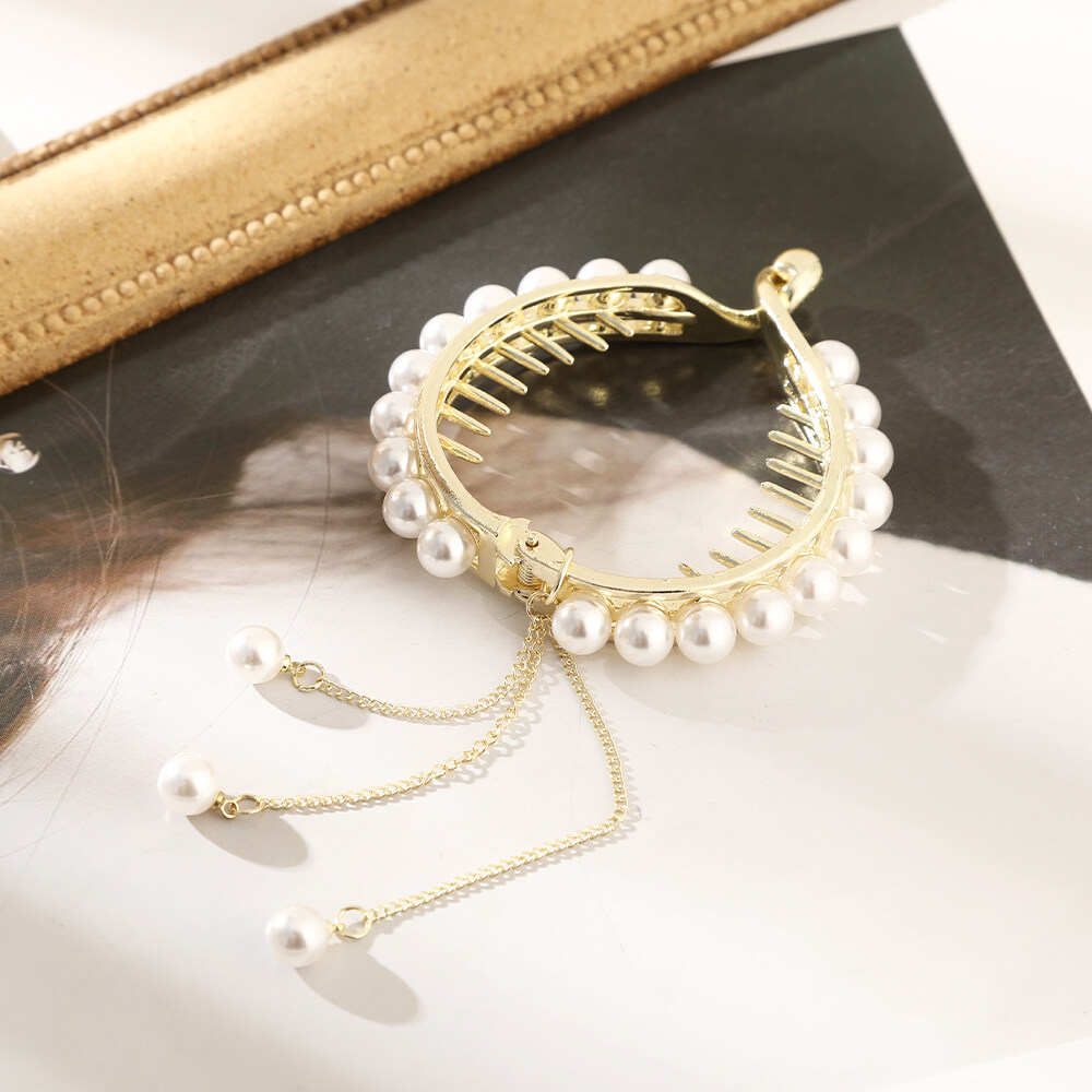 1pc Fashion Alloy Rhinestone Hair Clip Simple Pearl Tassel Ponytail Buckle Hairpin Headgear Ladies Hair Accessories