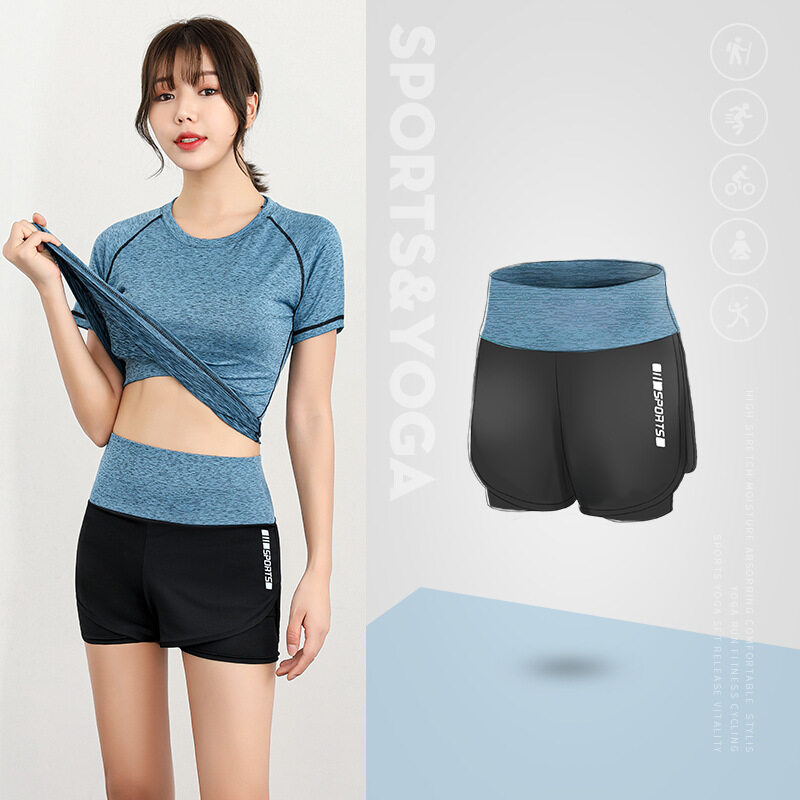 Women 2 In 1 Sports Shorts Summer Elastic Waist Running Tight Yoga Shorts for Woman Leisure Gym Fitness Short Pants Women Sportswear Workout Stretch Yoga Jogger Pants Seluar Sukan