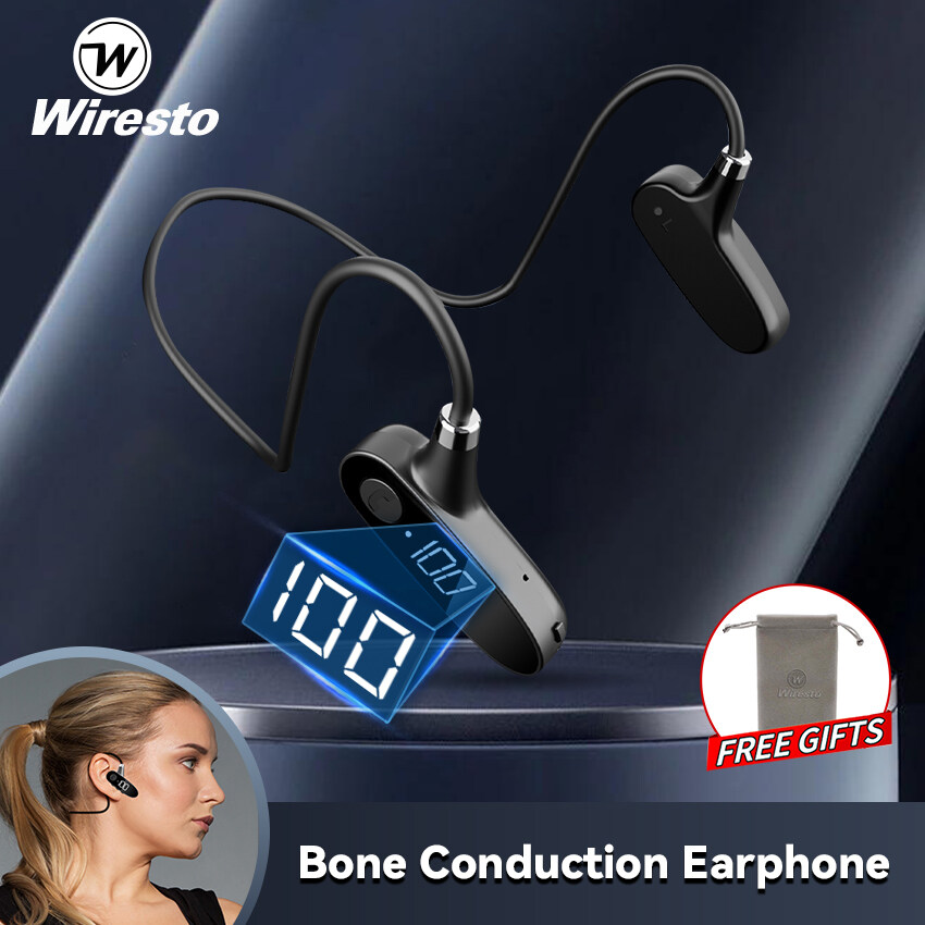 Wiresto Wireless Bluetooth 5.2 Earphone Bone Conduction Headphones Neckband Headset Non-In-Ear Sport Earbuds HD Stereo Sweat-proof Waterproof Earphones for Running Bicycling Hiking Driving Workout
