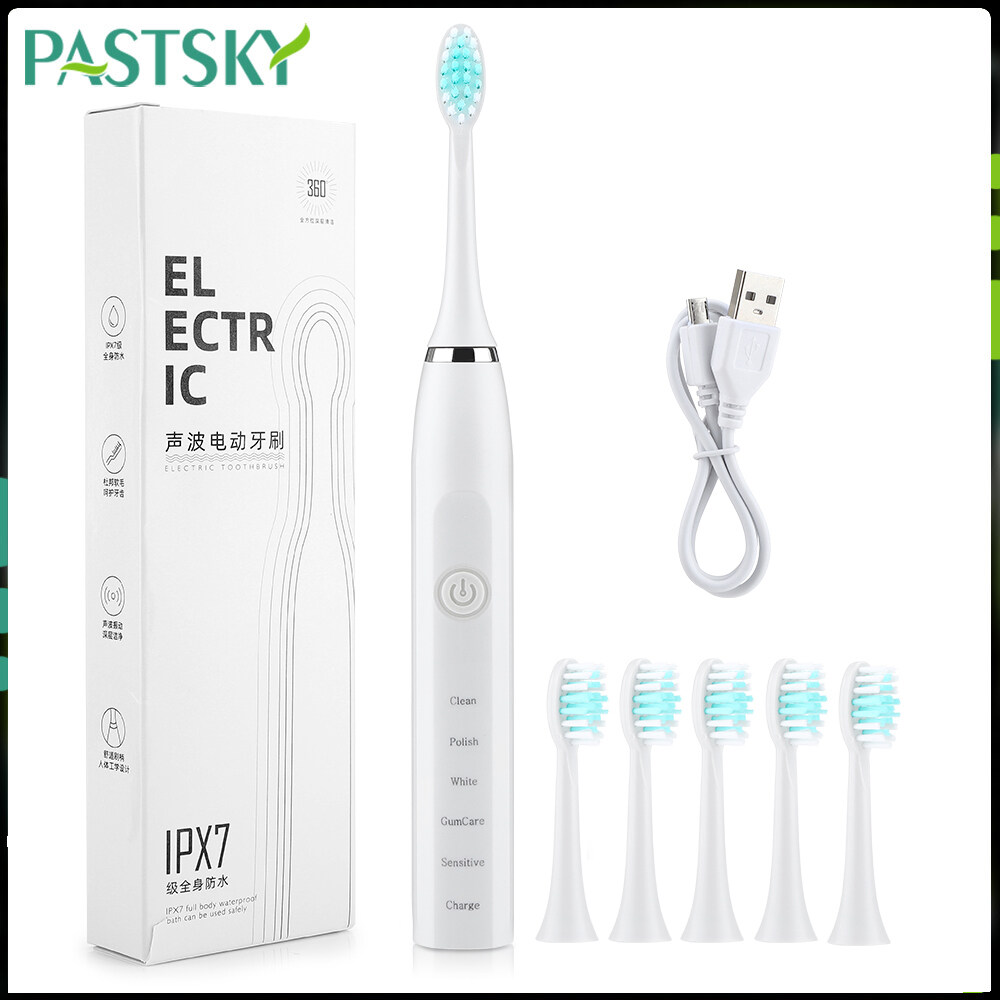 Ultrasonic Electric Toothbrush Rechargeable Teeth Cleaner Whiten IPX7 Waterproof with Replacement Brush Head for Adults Kids