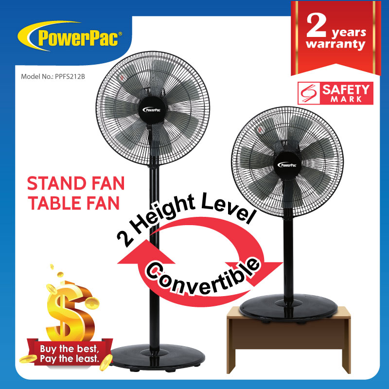 Powerpac Stand Fan with Convertible Height (PPFS212)