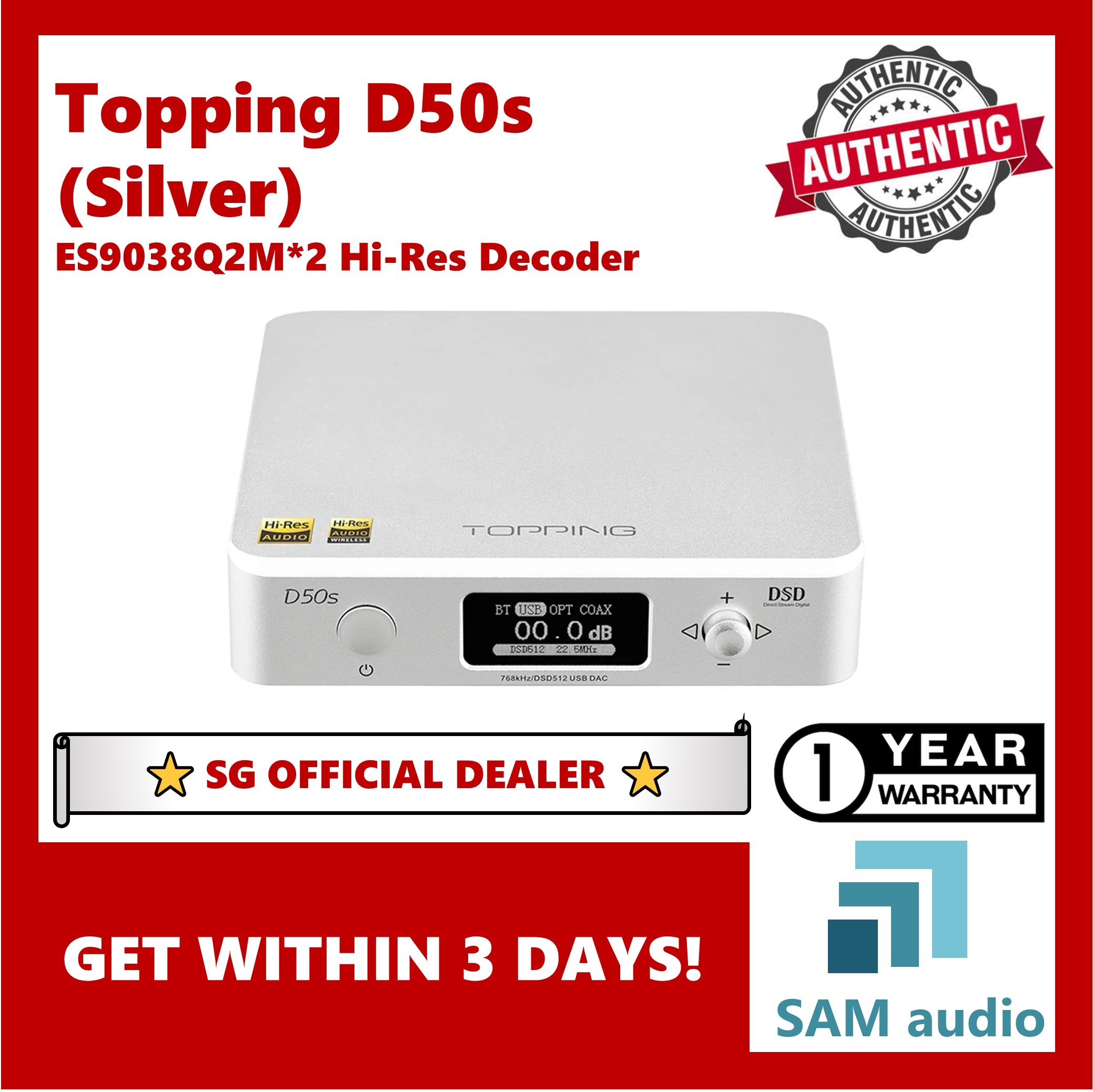 [SG] TOPPING D50s, Dual ES9038Q2M DAC, LDAC Bluetooth, Hifi Audio