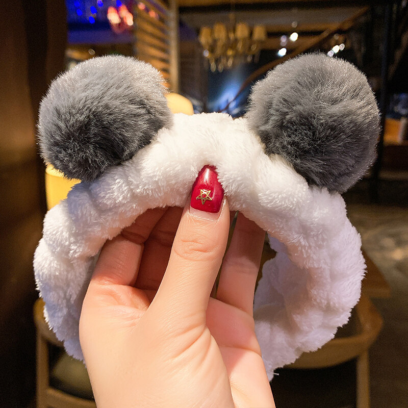 FINE TOO Korean Cartoon Plush Hairband Cute Rabbit Ears Elastic Headband Face Wash Hair Band Girls Hair Accessories Gift