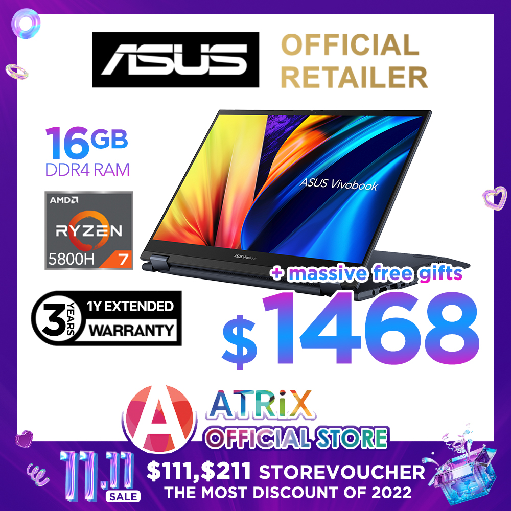 【MS Office|Extended Warranty】ASUS Vivobook S 14 Flip TN3402QA-LZ057W | 14.0" QHD+ (1920x1200) IPS Touchscreen | AMD Ryzen 7 5800H | Radeon Graphics | 16GB DDR4 RAM | 1TB SSD | Win11 Home | 2 Years ASU