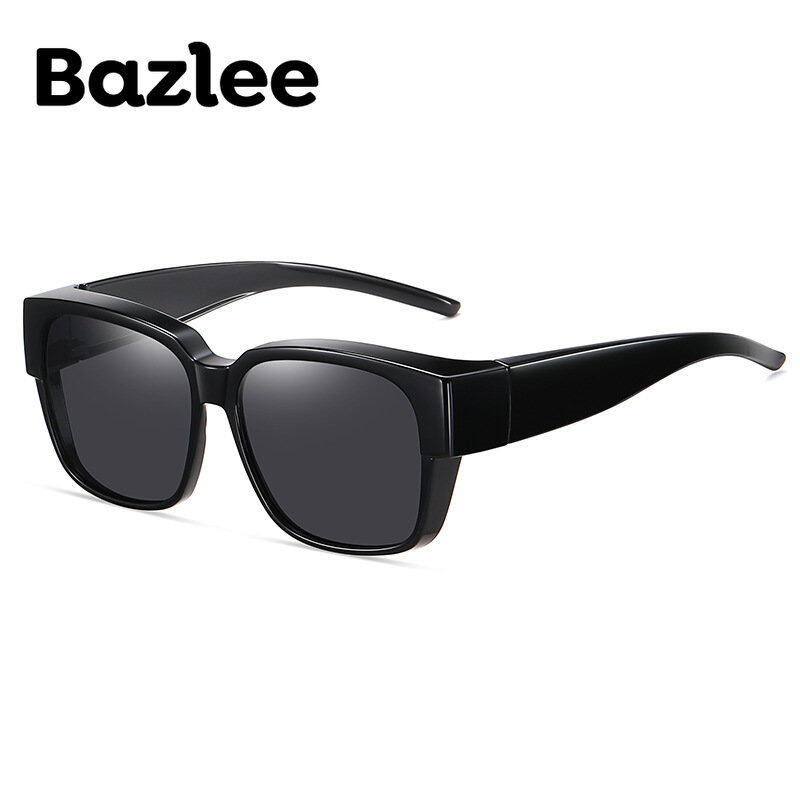Bazlee Polarized Fit Over Sunglasses for Men Women Unisex Glasses Mirror Square Trends Glasses Outdoor Driving Shades Camping Hiking Fishing Oculos De Sol Femininos
