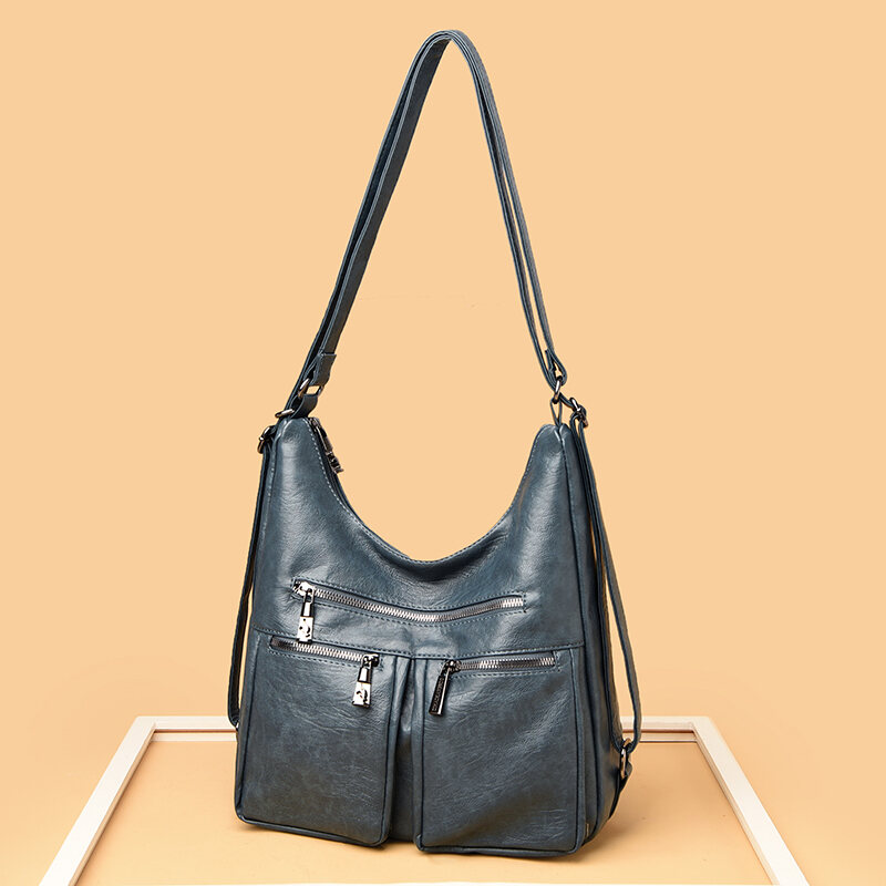 Genuine Leather Middle-Aged Women's Bag Large Capacity Soft Leather Mother Mother-in-Law Bag 2022 New Shoulder Backpack Dual-Use Bag Crossbody Bag