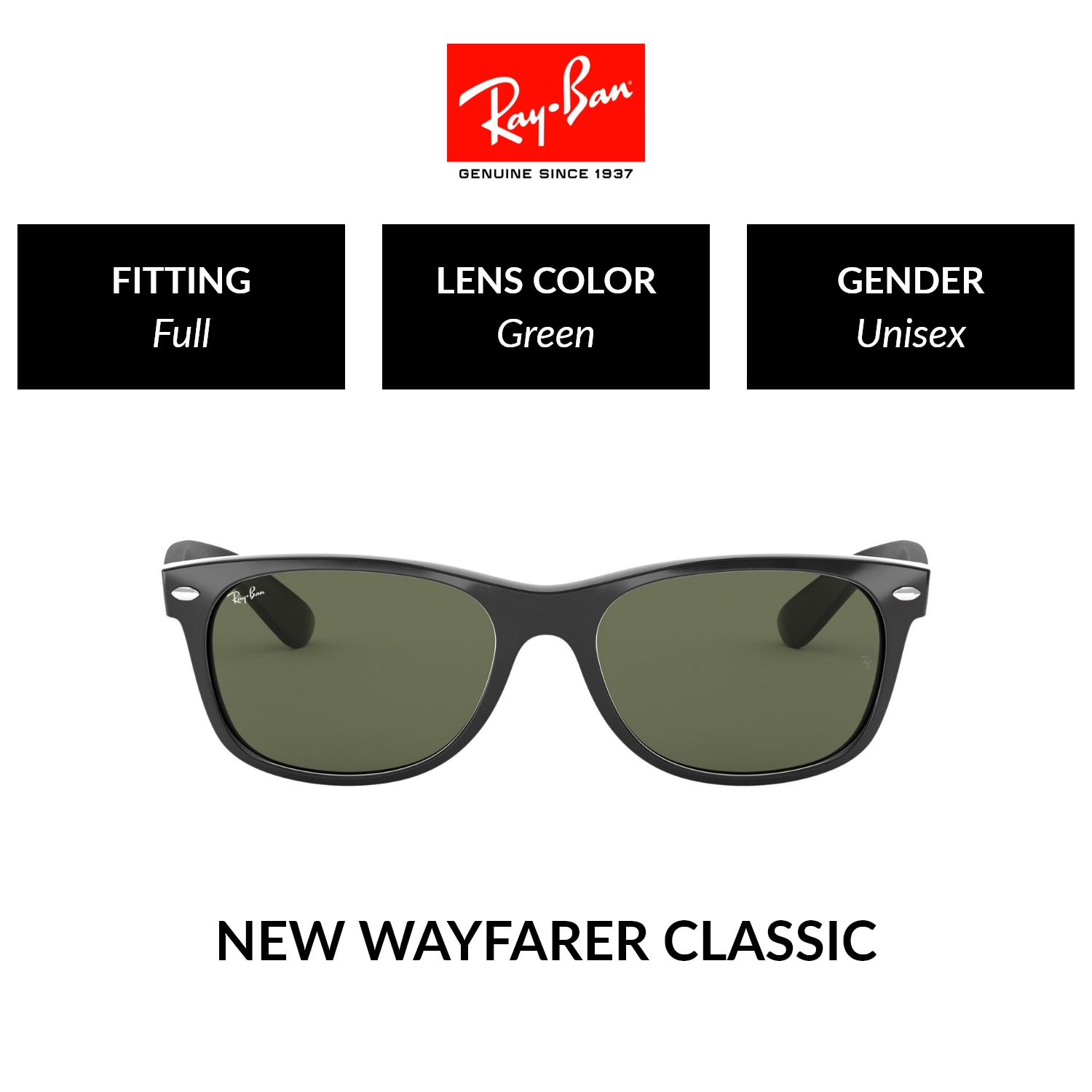 Ray-Ban NEW WAYFARER   RB2132F 901  Unisex Full Fitting   Sunglasses  Size 58mm