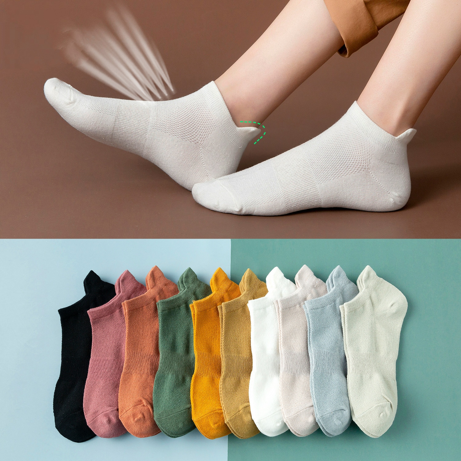 （5 Pairs）Woman Cotton Boat Socks Basic Ankle Solid Color Breathable Comfortable Girls Socks