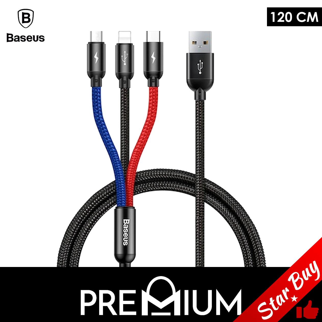 BASEUS Three Primary Colors 30CM 1.2M Multi Head End Ends 3 in 1 Cable Compatible with Phone  USB iP 13 12 5.4 6.7 Mini NEW SE 2020 2nd Gen 11 Pro Max Xs Xr 8 7 6 6S Plus iPd Micro USB Samsung Xiaomi 