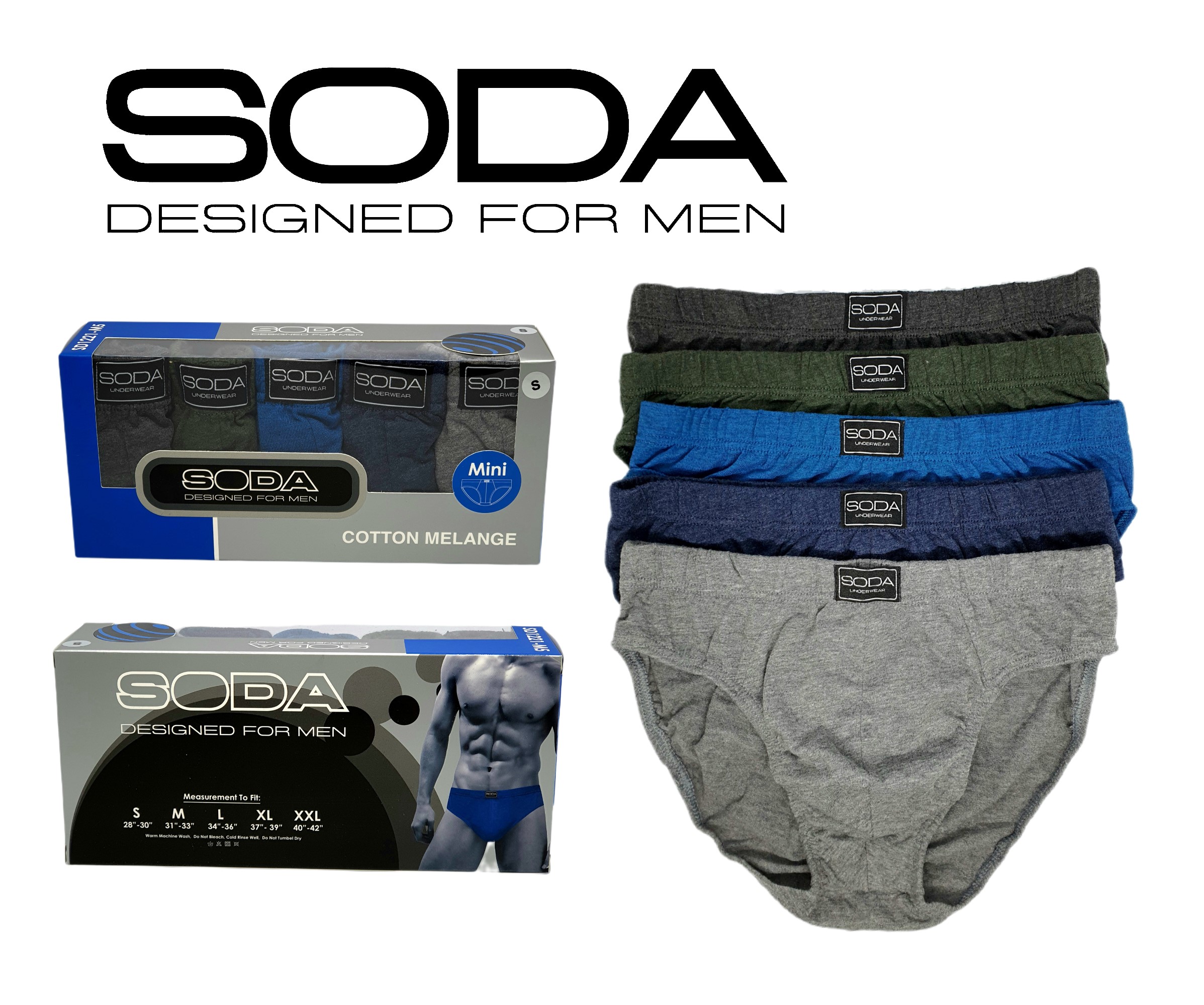 SODA Men Underwear 5 Piece-Pack Cotton Melange Mini Briefs